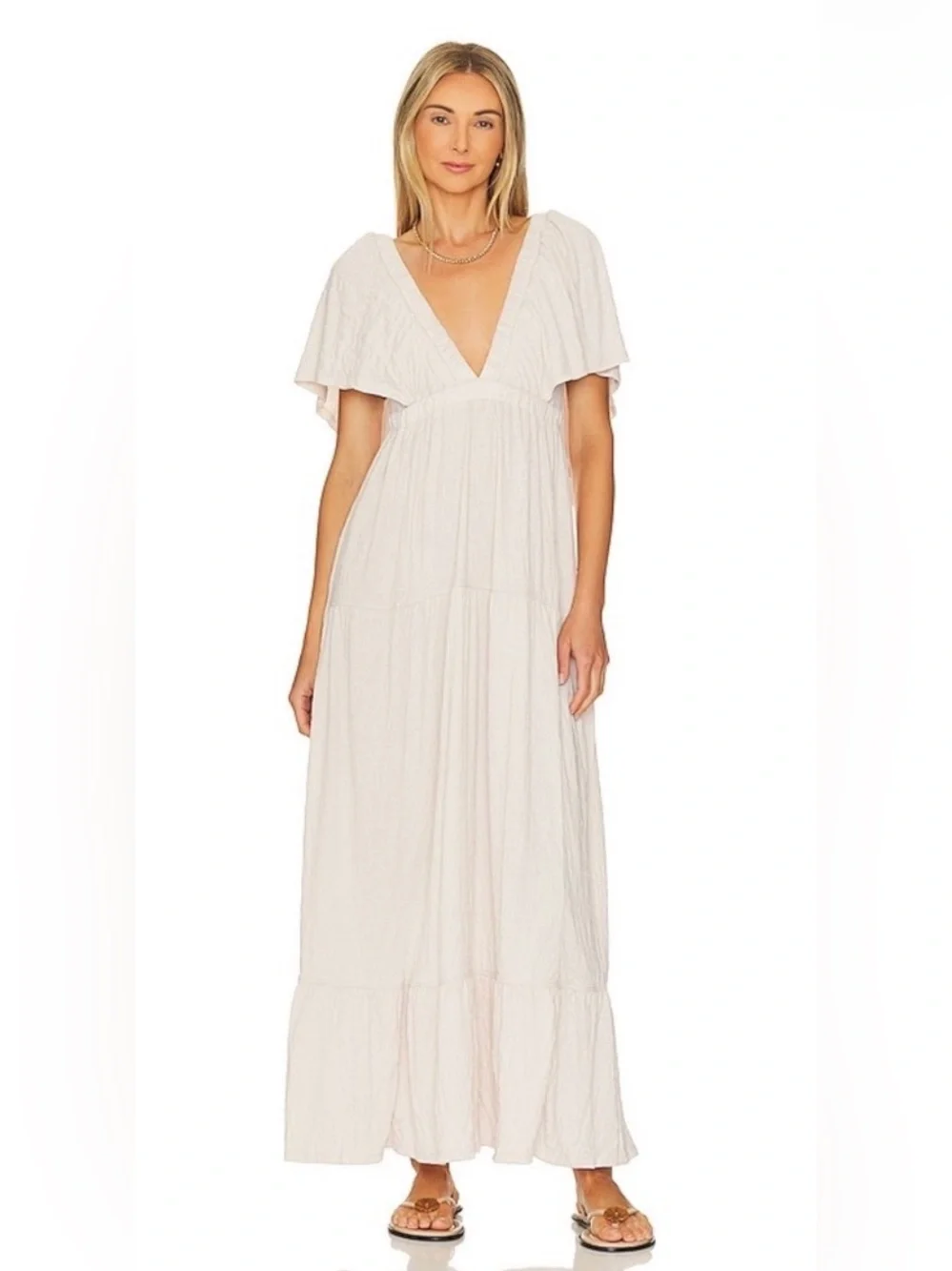 Free People La La Flutter Sleeve Maxi Dress - Cream